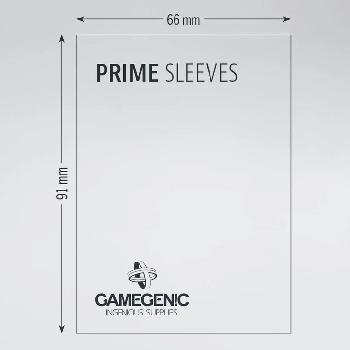 A black and white diagram of the measurements of a standard card sleeve produced by Gamegenic.