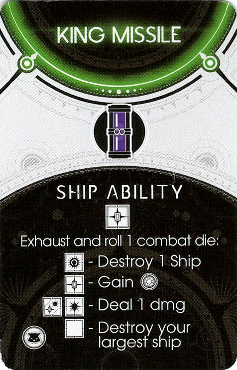 A single card for use with the board game Last Light. The card has the title at the top, a small illustration of a ship part in the middle, and text describing the card's ability in the game at the bottom.