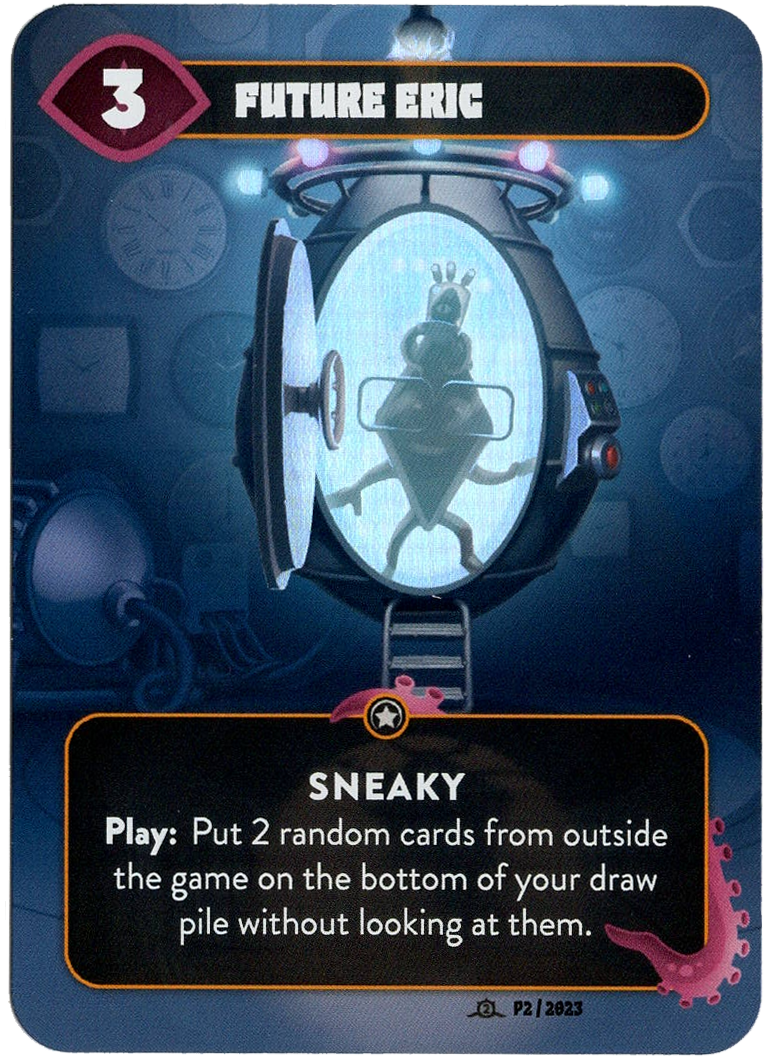 A single card for use with the board game Mindbug. The card displays its title at the top, and illustration of a dice-shaped person coming out of a glowing chamber, and text describing the card's ability in the game at the bottom.