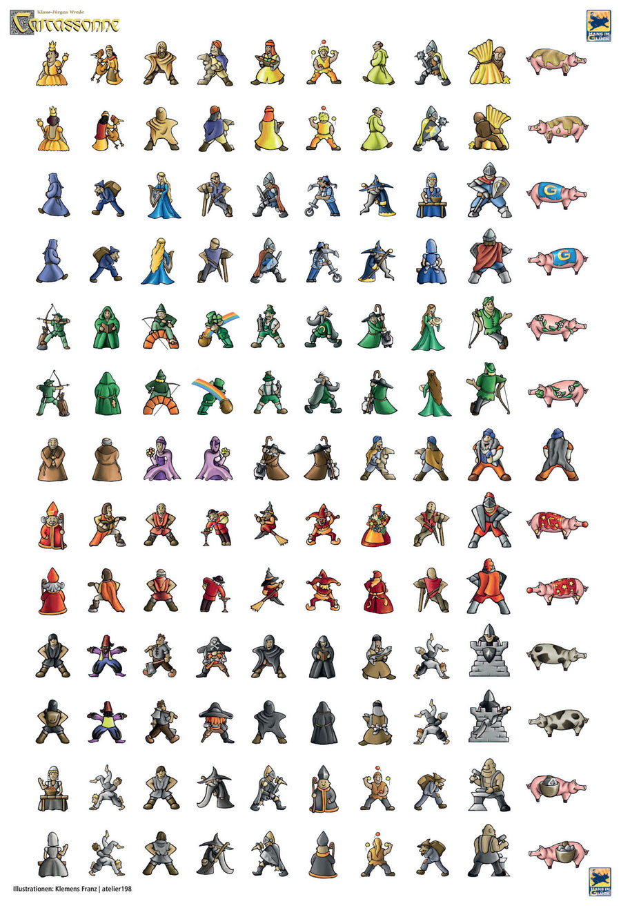 Carcassonne Meeple Stickers for use with the board game C, Carcassonne, sold at the BoardGameGeek Store