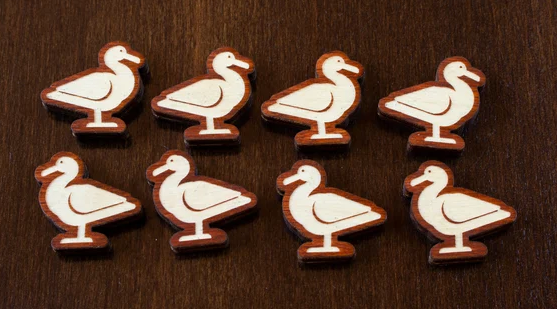 Strata Strike - Wingspan Wooden Bird Meeples (set of 8) for use with the board game , sold at the BoardGameGeek Store