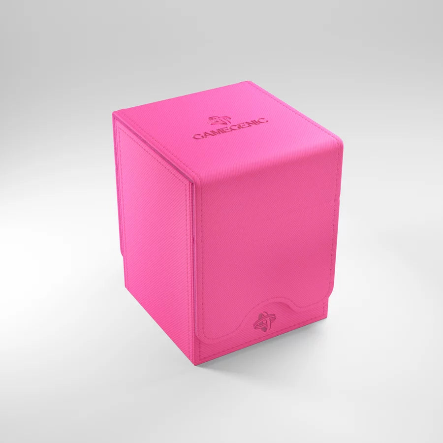 A photo of a pink, fabric box on a white background with the lid closed.