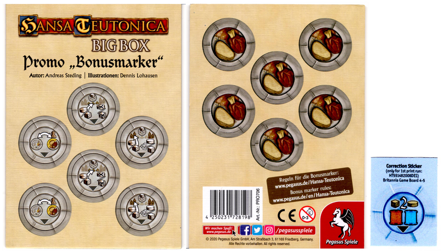 Hansa Teutonica Big Box: 6 Bonus Markers for use with the board game H, Hansa Teutonica, sold at the BoardGameGeek Store