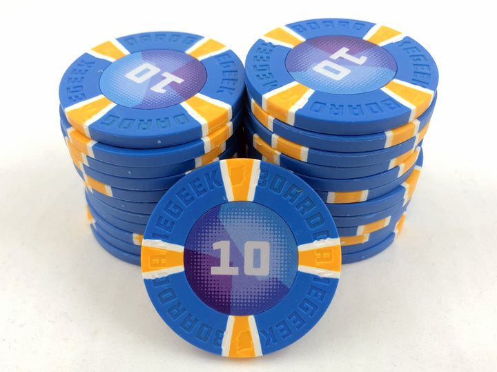 GeekUp Poker Chips (pack of 25) for use with the board game REORDER, sold at the BoardGameGeek Store