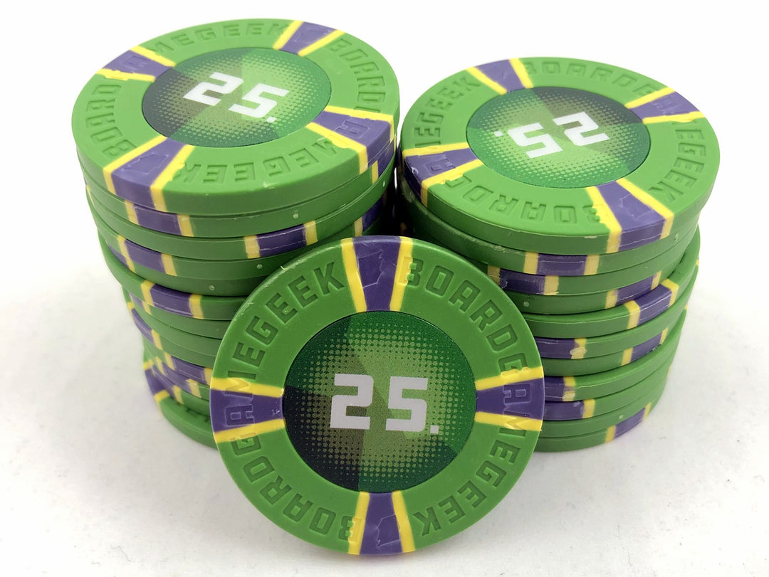 GeekUp Poker Chips (pack of 25) for use with the board game REORDER, sold at the BoardGameGeek Store