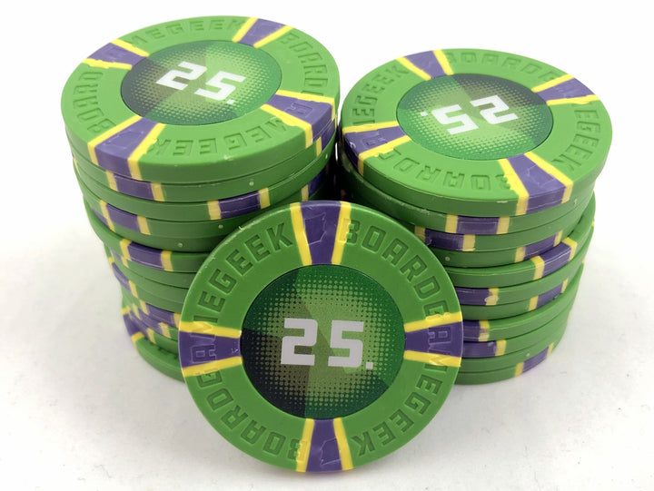 GeekUp Poker Chips (pack of 25) for use with the board game REORDER, sold at the BoardGameGeek Store