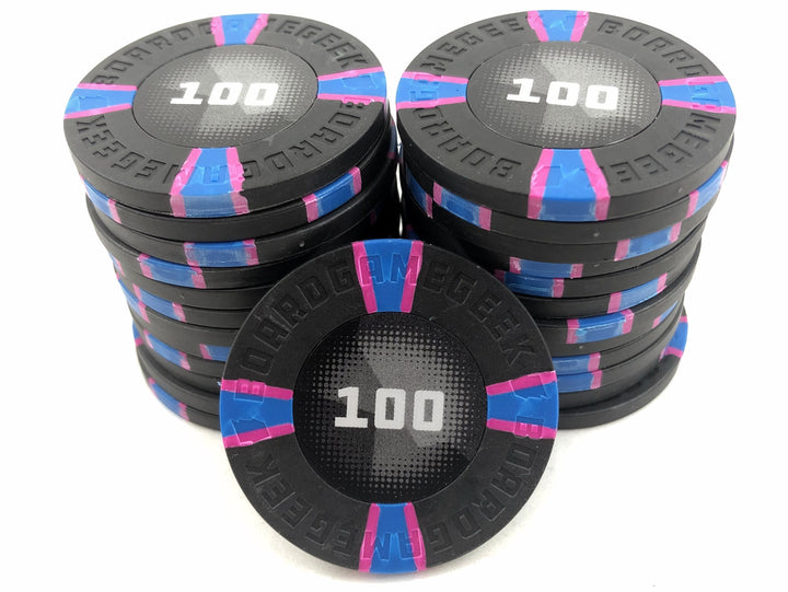 GeekUp Poker Chips (pack of 25) for use with the board game REORDER, sold at the BoardGameGeek Store