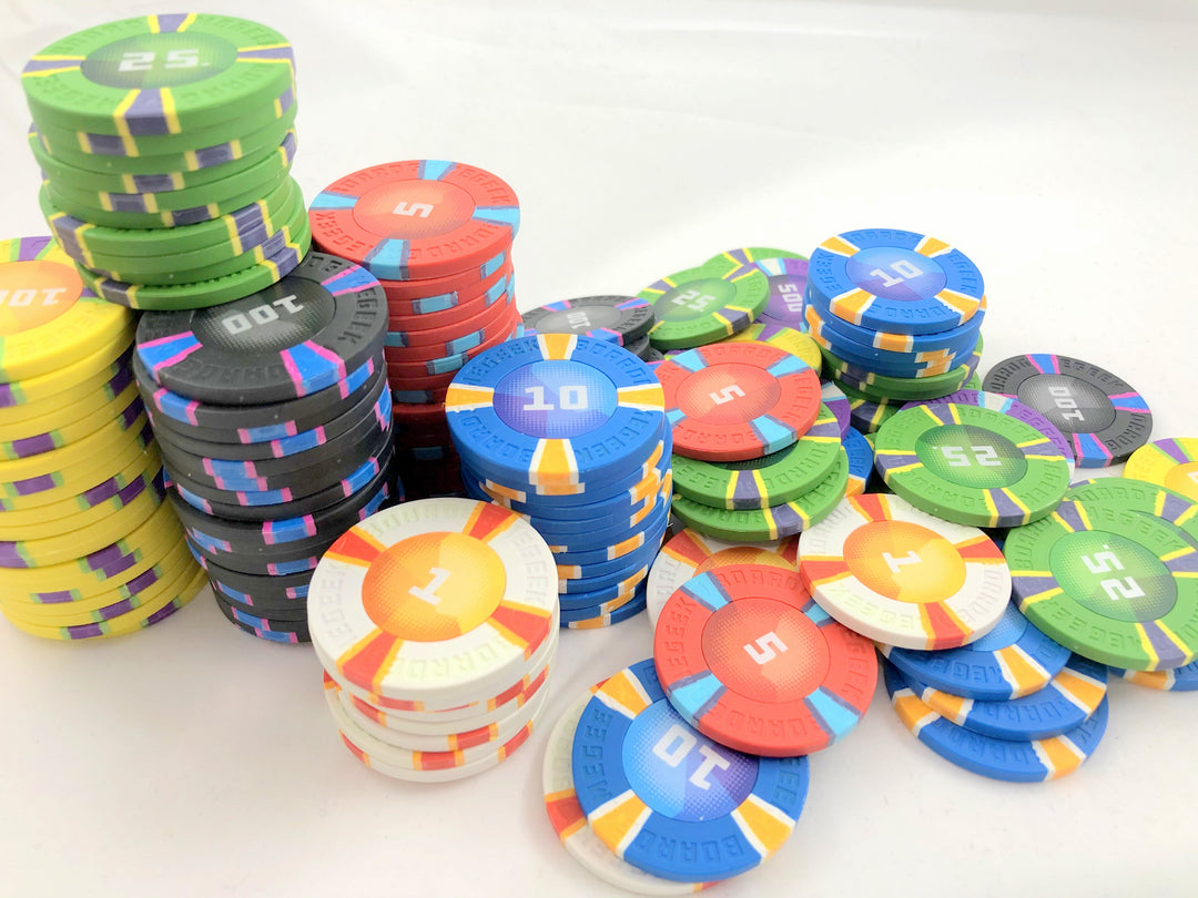 GeekUp Poker Chips (pack of 25) for use with the board game REORDER, sold at the BoardGameGeek Store