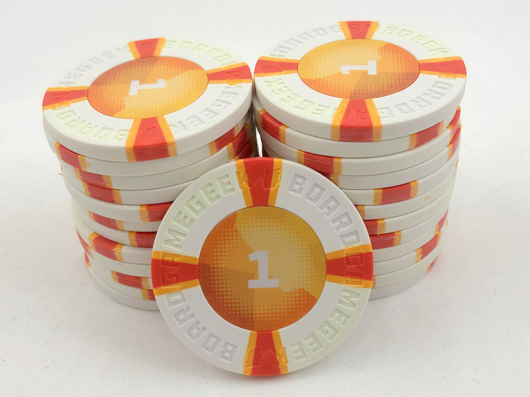 GeekUp Poker Chips (pack of 25) for use with the board game REORDER, sold at the BoardGameGeek Store