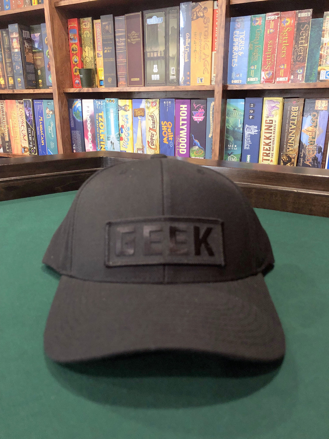GEEK Baseball Cap for use with the board game REORDER, sold at the BoardGameGeek Store