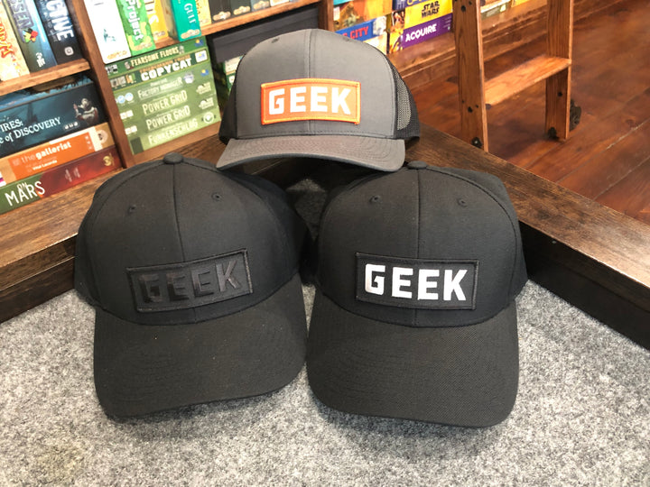 GEEK Baseball Cap for use with the board game REORDER, sold at the BoardGameGeek Store