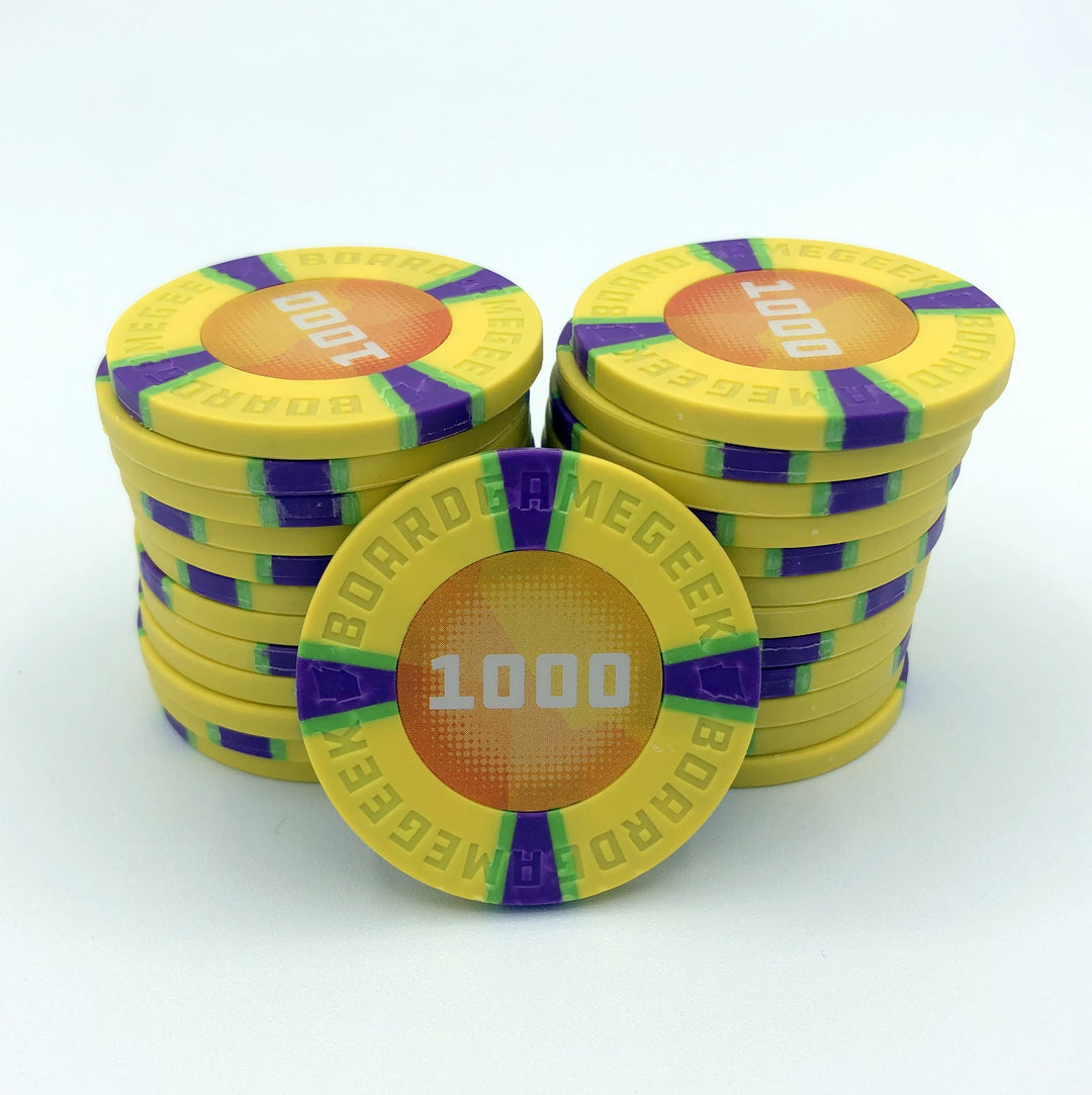 GeekUp Poker Chips (pack of 25) for use with the board game REORDER, sold at the BoardGameGeek Store