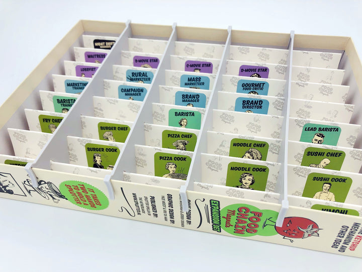 Food Chain Magnate: Milestone Boards & Card Accordion for use with the board game F, Food Chain Magnate, Food Chain Magnate: The Ketchup Mechanic, sold at the BoardGameGeek Store