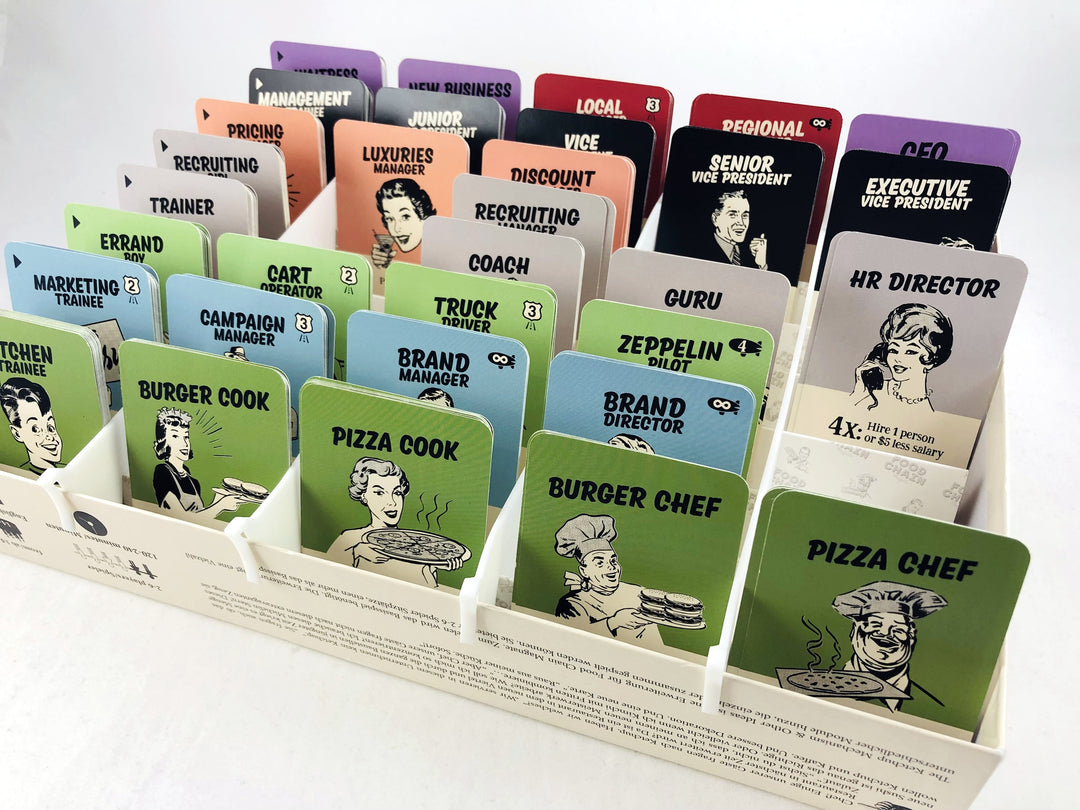 Food Chain Magnate: Milestone Boards & Card Accordion for use with the board game F, Food Chain Magnate, Food Chain Magnate: The Ketchup Mechanic, sold at the BoardGameGeek Store