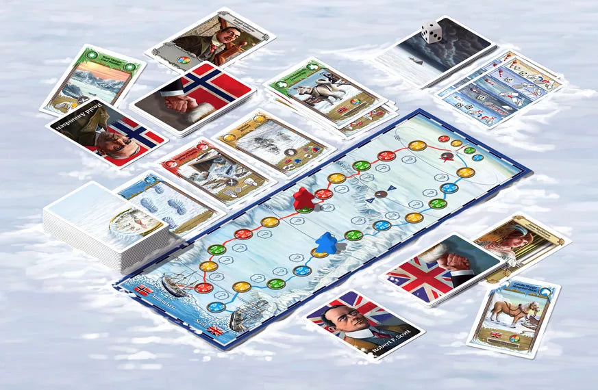 Overview of the components of the board game 1911: Amundsen vs. Scott