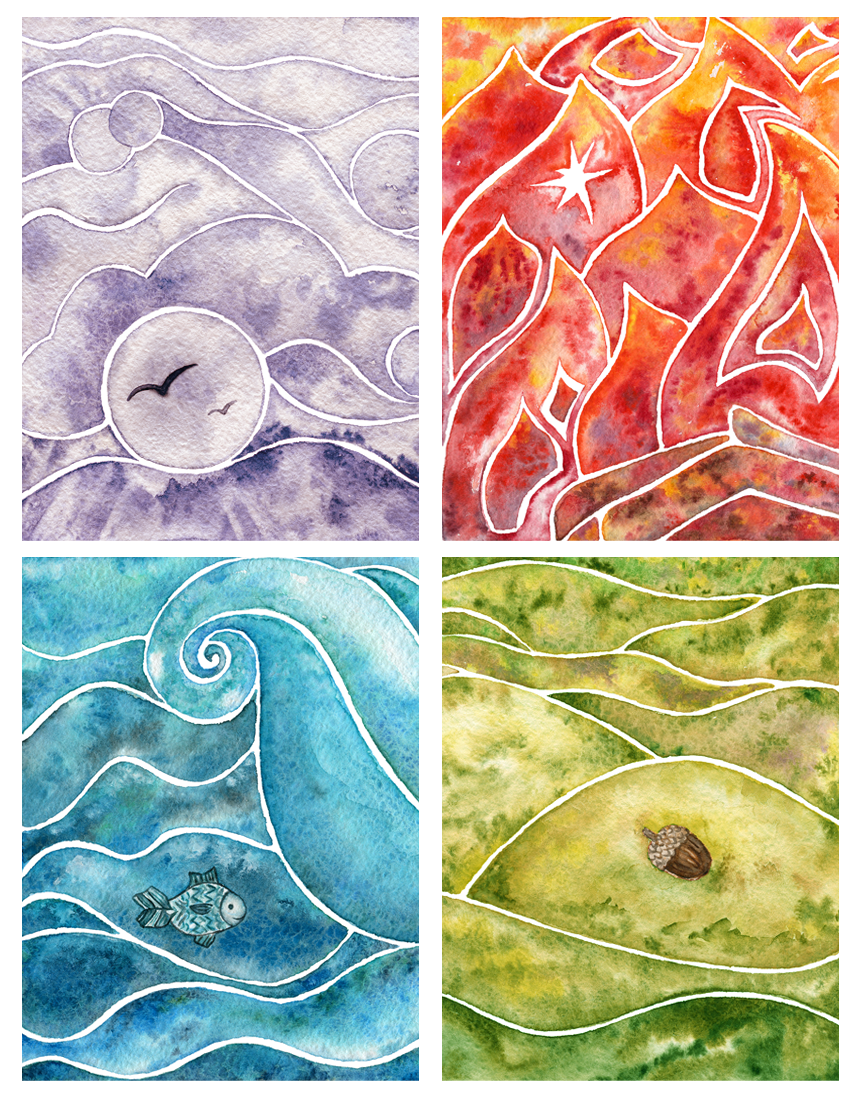 Microfiber Drawstring Bags - Four Elements Patterns