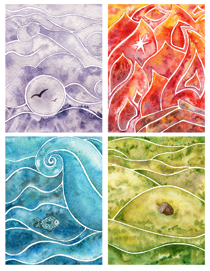 Microfiber Drawstring Bags - Four Elements Patterns
