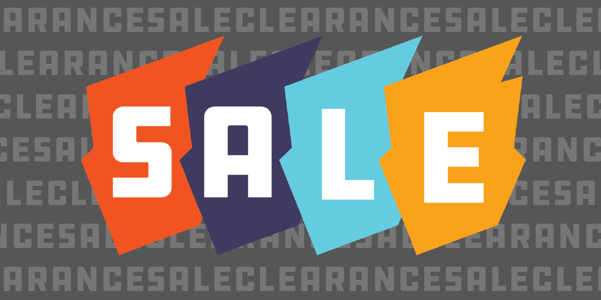 Banner that says SALE, with the letters on top of the BoardGameGeek logo