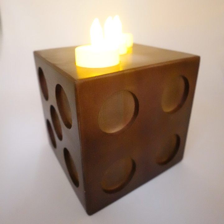 Wooden Dice Candle Holder