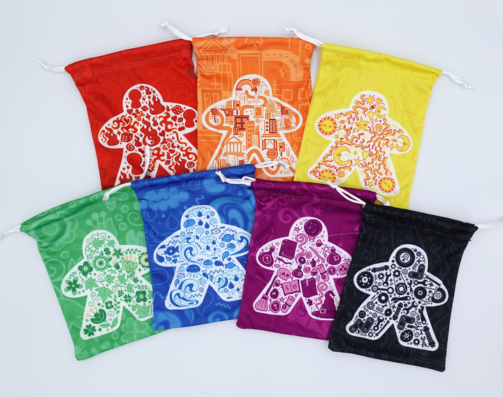 Microfiber Drawstring Bags - Meeple Patterns