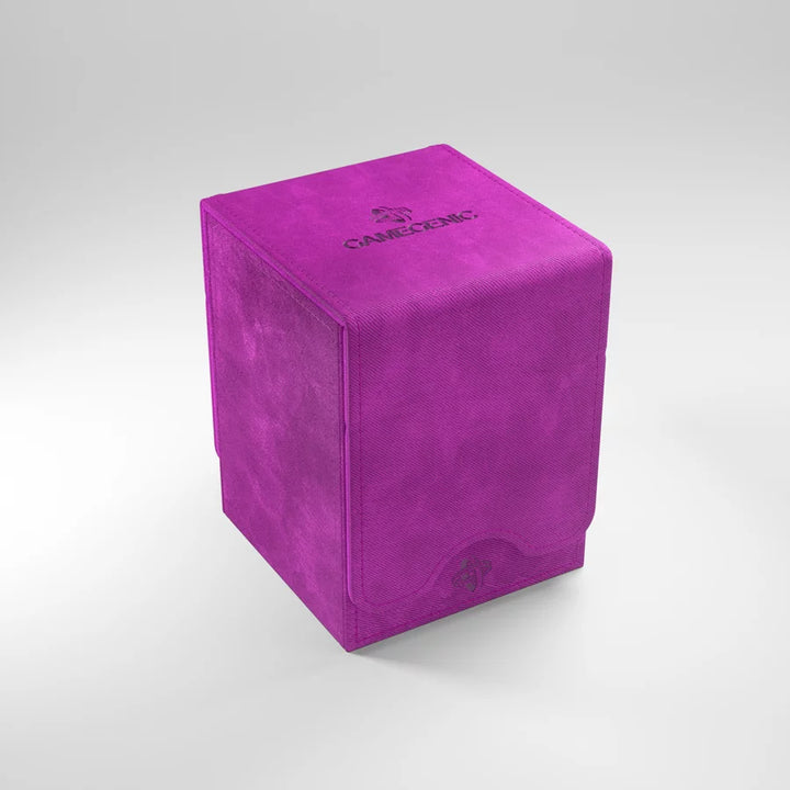 A photo of a purple, fabric box on a white background, with the lid closed.