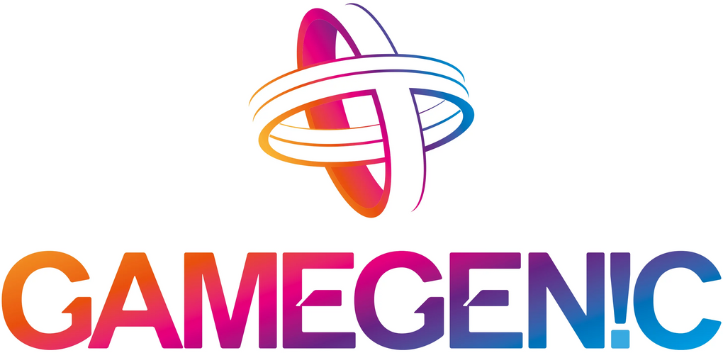 The logo and wordmark for the company Gamegenic: two intersecting rings form a basic sphere shape with the company name underneath.