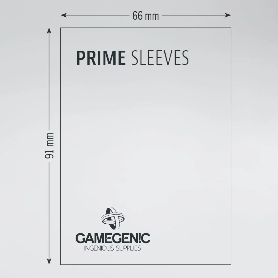 A black and white diagram of the measurements of a standard card sleeve produced by Gamegenic.