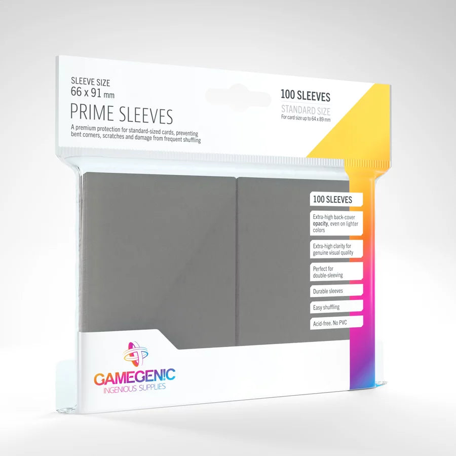 A set of gray, plastic card sleeves in their original retail packaging on a white background.