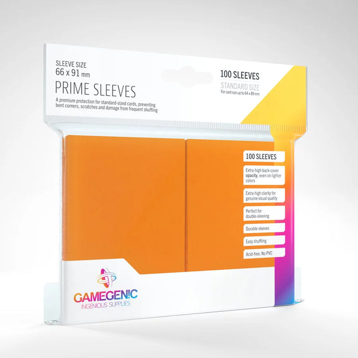 A set of orange, plastic card sleeves in their original retail packaging on a white background.