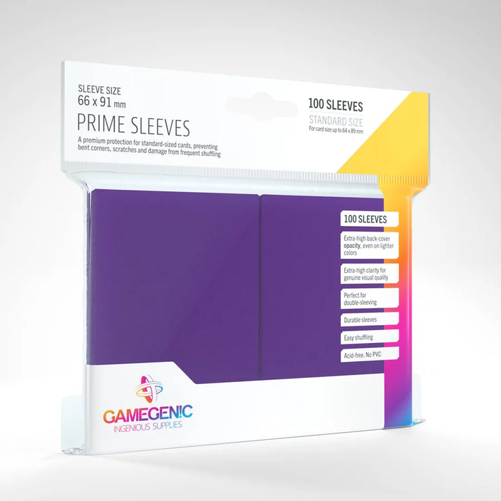 A set of purple, plastic card sleeves in their original retail packaging on a white background.