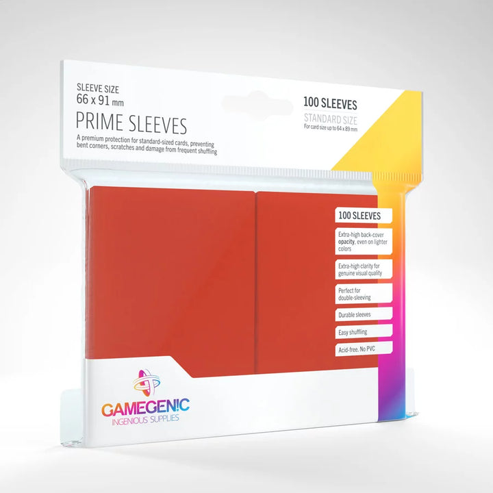 A set of red, plastic card sleeves in their original retail packaging on a white background.