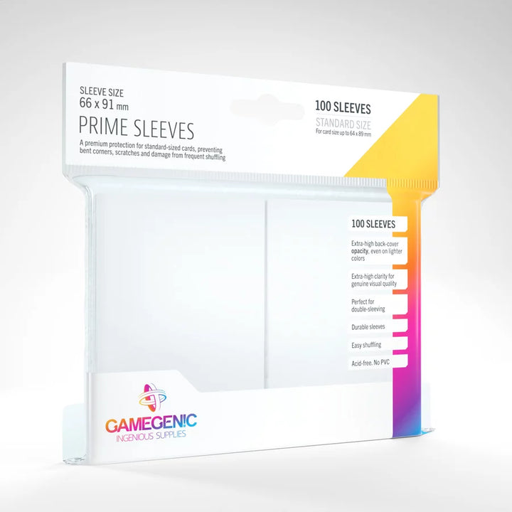 A set of white, plastic card sleeves in their original retail packaging on a white background.