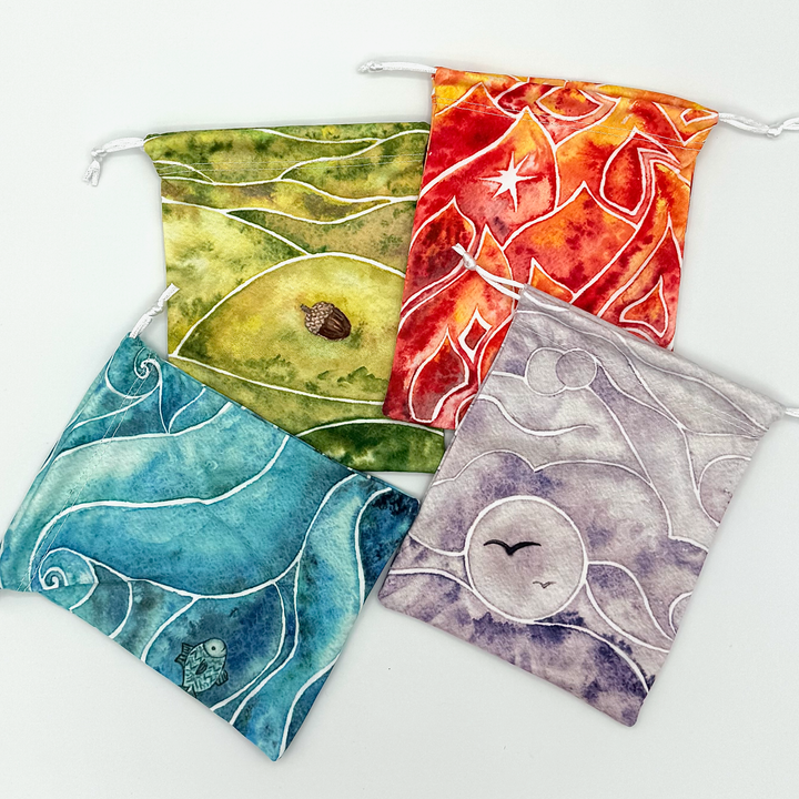 Microfiber Drawstring Bags - Four Elements Patterns