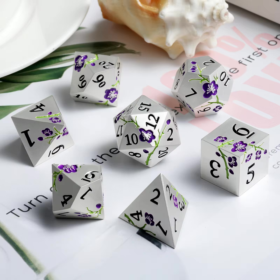 Plum Blossom Metal RPG Dice Set