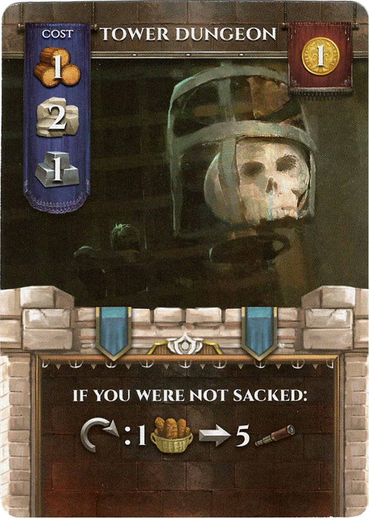 A promo card for use with the board game After the Empire, displaying an illustration of a skull in a cage, the card's title at the top, and symbols that describe the card's ability in the game at the bottom.
