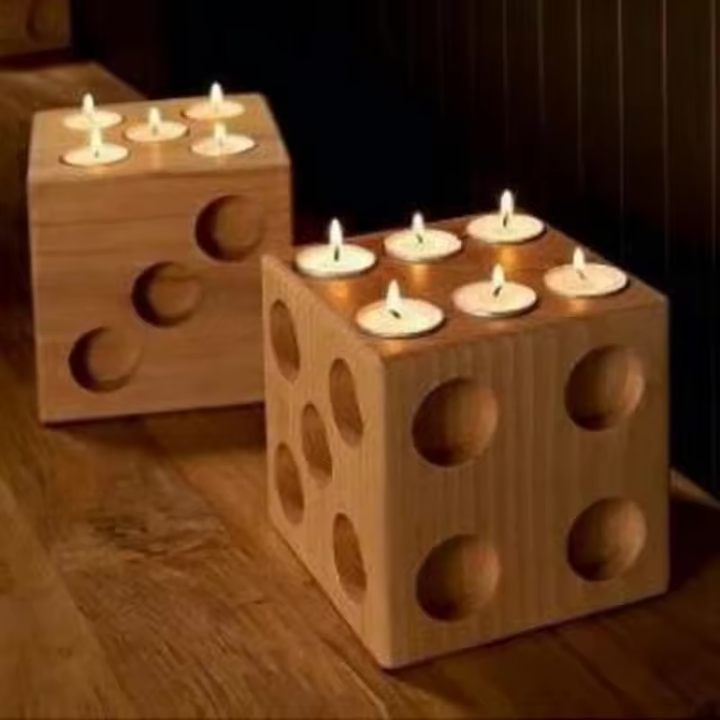 Wooden Dice Candle Holder