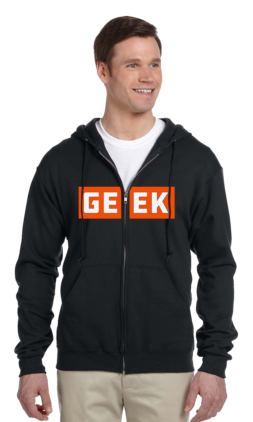 Full Zip GEEK Hoodie for use with the board game REORDER, sold at the BoardGameGeek Store