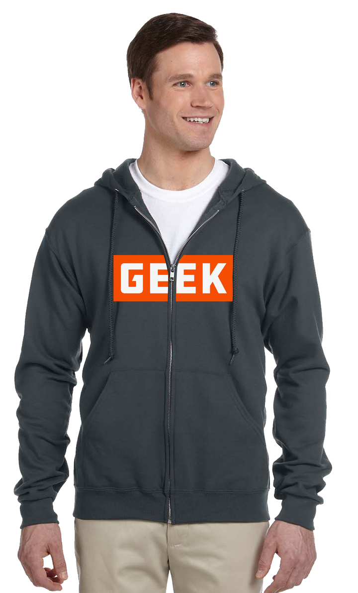 Full Zip GEEK Hoodie for use with the board game REORDER, sold at the BoardGameGeek Store