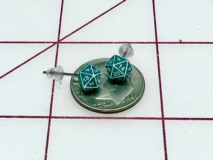 Ra3ndy - d20 Stud Earrings for use with the board game , sold at the BoardGameGeek Store