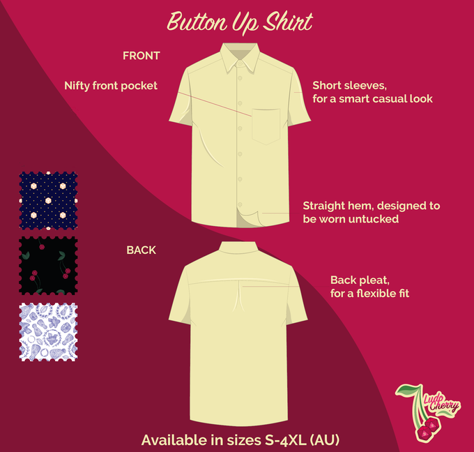 LudoCherry: Button up shirt for use with the board game LudoCherry, sold at the BoardGameGeek Store