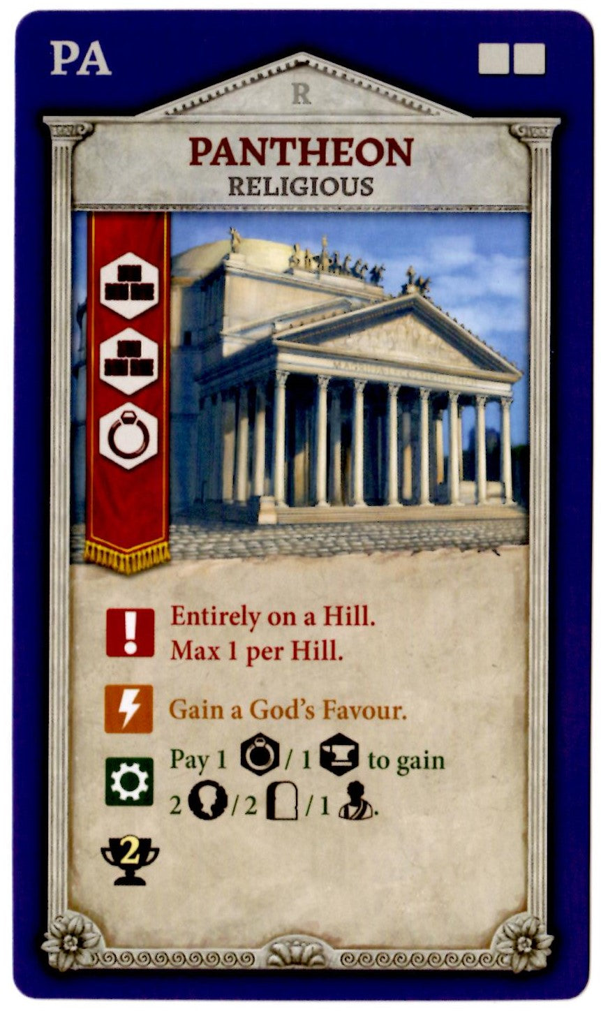 Rome & Roll: Pantheon Promo Card for use with the board game R, Rome & Roll, Spring Sale, sold at the BoardGameGeek Store