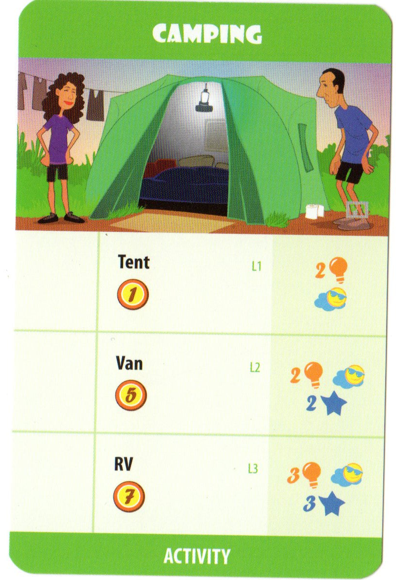 Pursuit of Happiness: Camping Activity Promo Card for use with the board game P, Pursuit of Happiness, Spring Sale, sold at the BoardGameGeek Store