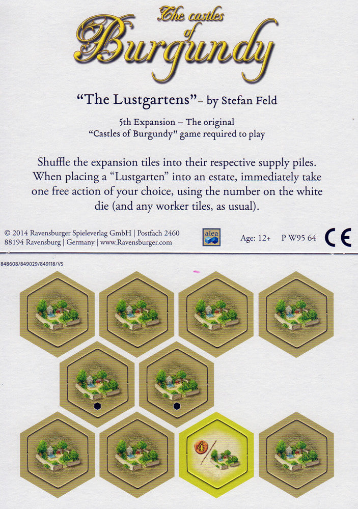 Castles of Burgundy: 5th Expansion – Pleasure Garden for use with the board game C, Castles of Burgundy, Spring Sale, sold at the BoardGameGeek Store