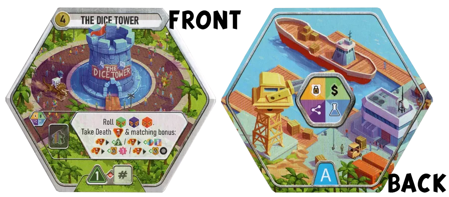 Dinosaur World: The Dice Tower Attraction Tile for use with the board game D, Dinosaur World, sold at the BoardGameGeek Store
