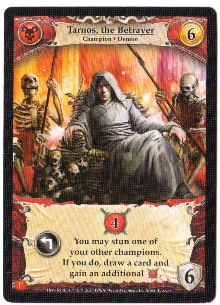 Hero Realms: Tarnos the Betrayer Promo Card for use with the board game H, Hero Realms, sold at the BoardGameGeek Store