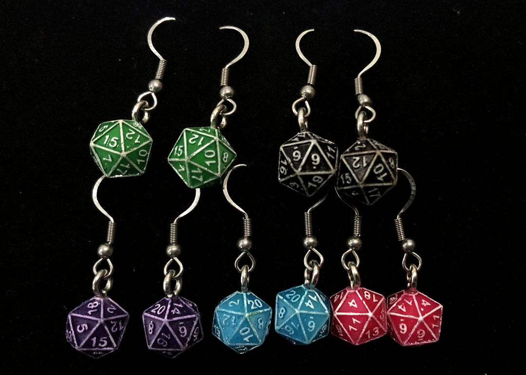 Ra3ndy - d20 Dangle Earrings for use with the board game , sold at the BoardGameGeek Store