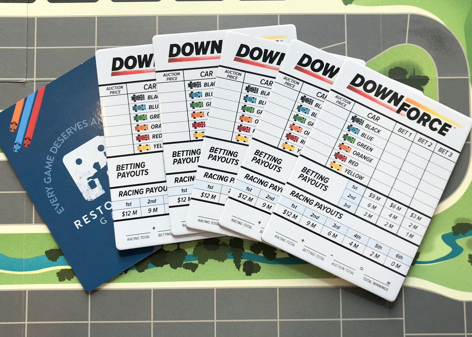 GeekUp Bit Set: Downforce Scoring Cards for use with the board game Downforce, REORDER, sold at the BoardGameGeek Store