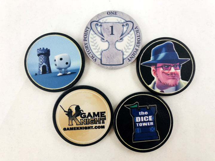 The Dice Tower - 2014 Gaming Characteristic Poker Chips for use with the board game The Dice Tower, sold at the BoardGameGeek Store