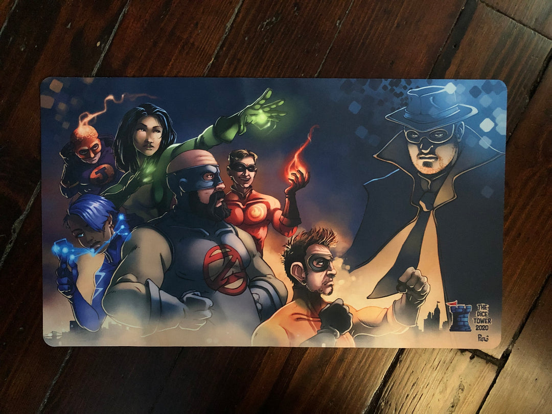 The Dice Tower - Superheroes Playmat for use with the board game The Dice Tower, sold at the BoardGameGeek Store