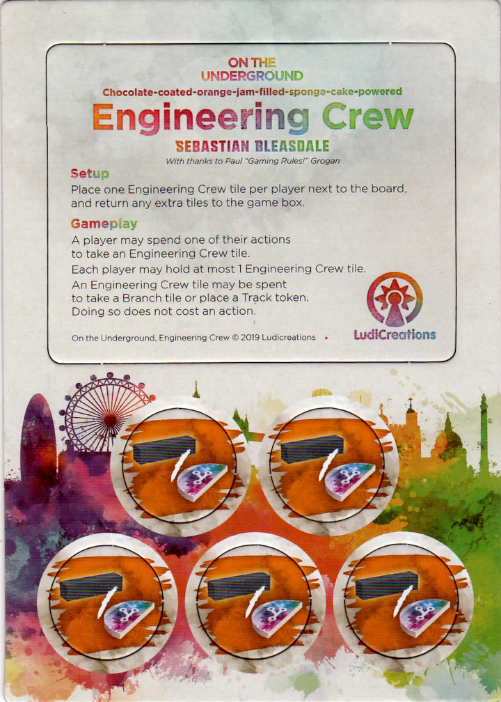 On The Underground: Engineering Crew for use with the board game O, On the Underground, sold at the BoardGameGeek Store